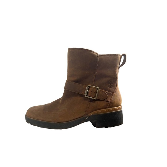 Timberland Women's Graceyn Waterproof Brown Biker Boots Faux Fur Lined SZ 7.5 - Picture 1 of 8
